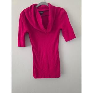Express Pink Cowl Neck Top XS Ribbed Knit Stretch 3/4 Sleeve Fitted